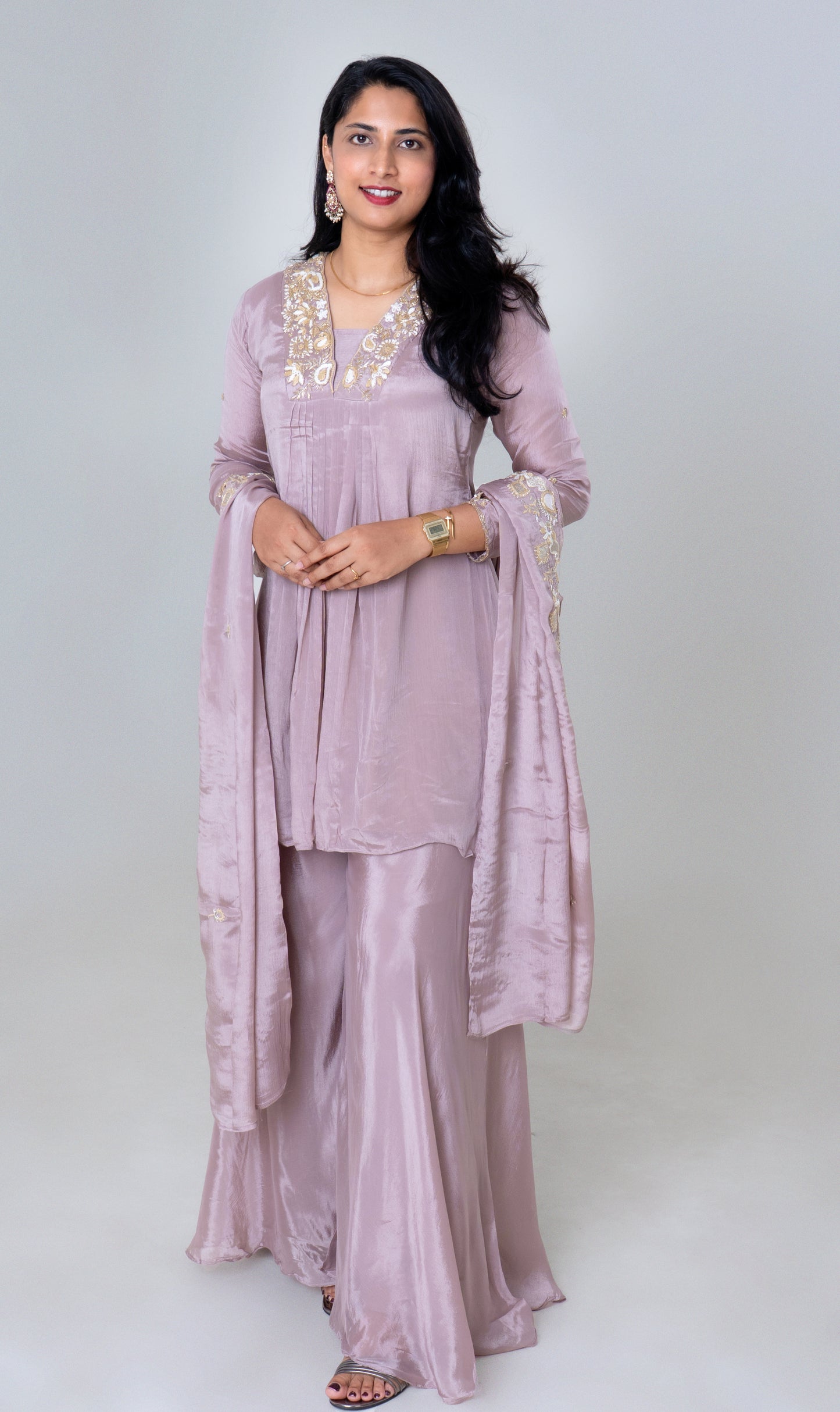 Lavender Luxe Embroidered Silk Sharara Set