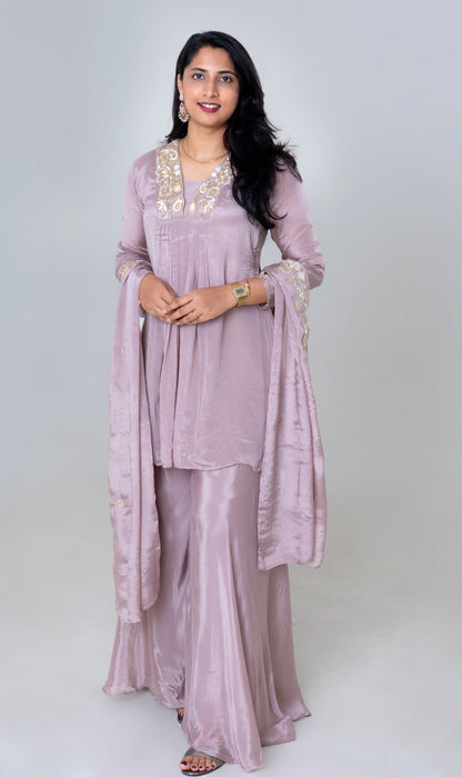 Lavender Luxe Embroidered Silk Sharara Set