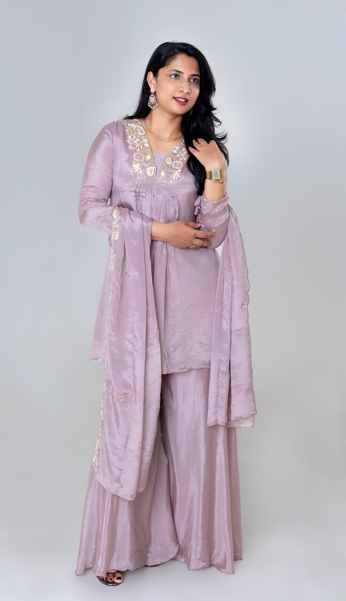 Lavender Luxe Embroidered Silk Sharara Set