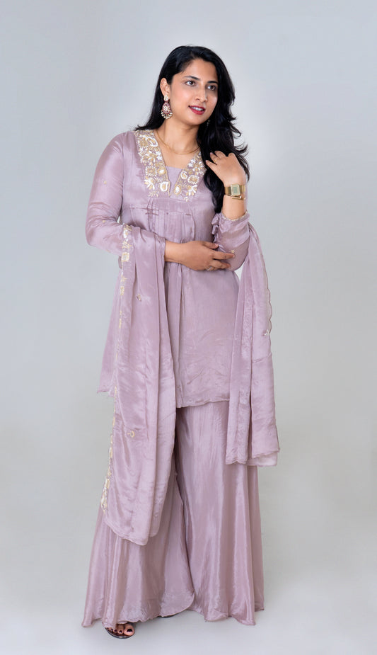 Lavender Luxe Embroidered Silk Sharara Set