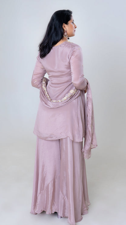Lavender Luxe Embroidered Silk Sharara Set