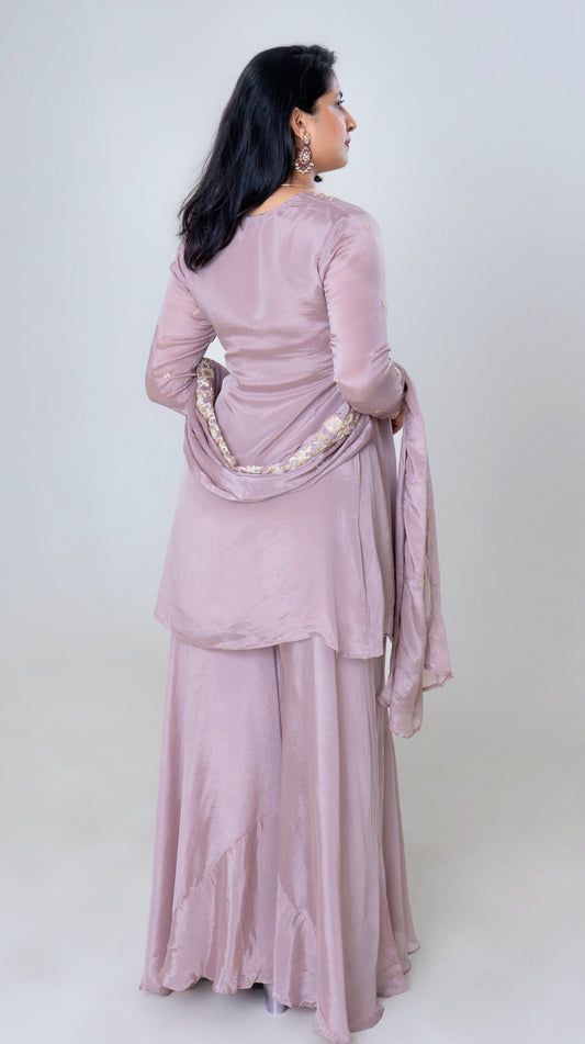 Lavender Luxe Embroidered Silk Sharara Set
