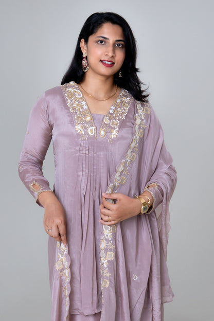 Lavender Luxe Embroidered Silk Sharara Set