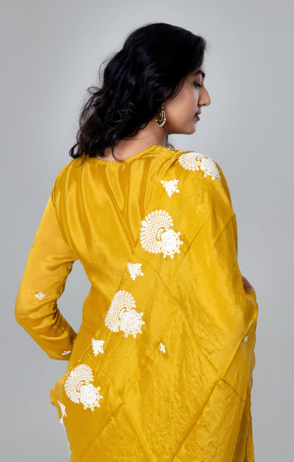 Mustard Glow Embroidered Silk Straight Suit Set
