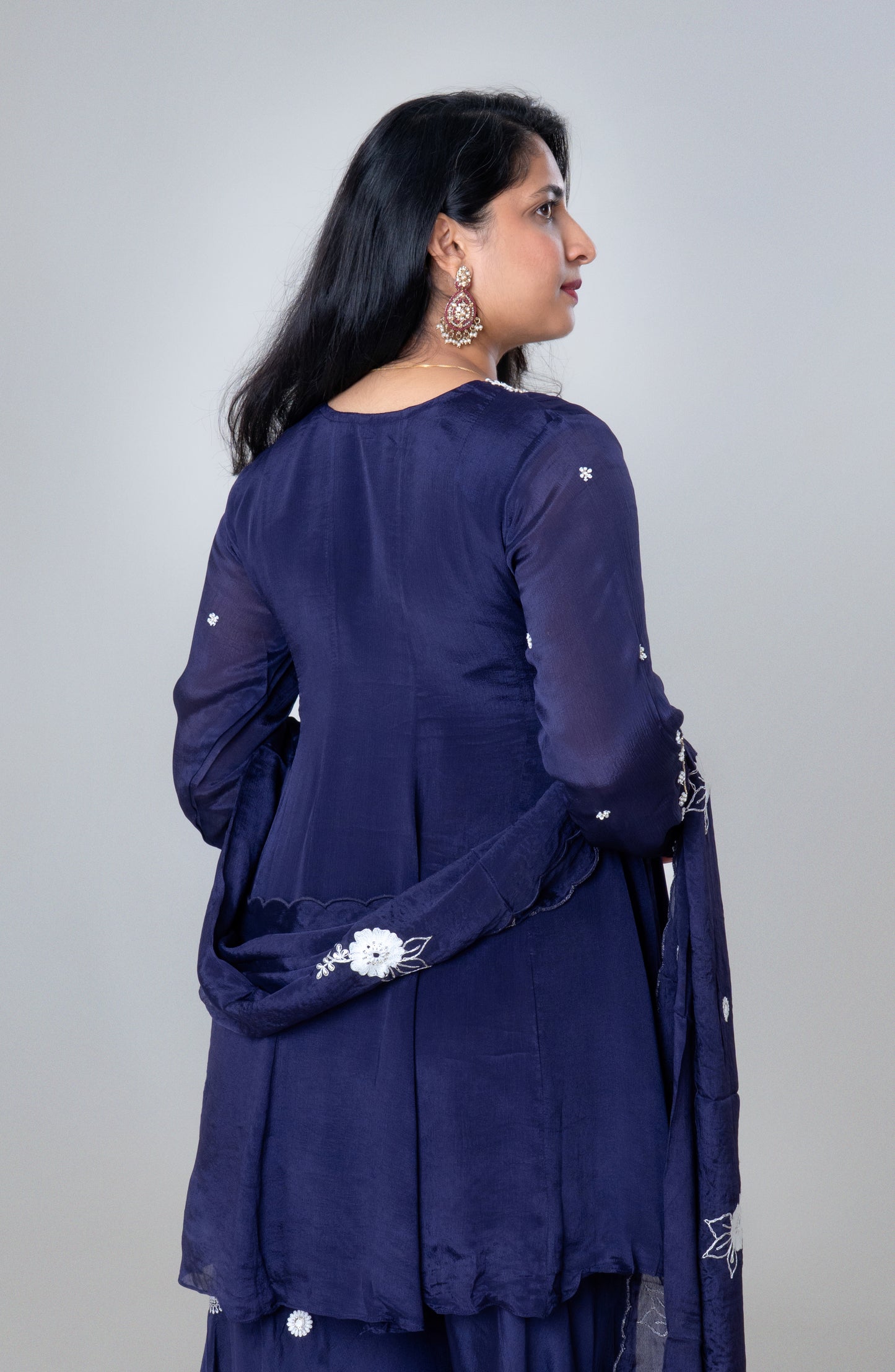 Midnight Blue Embroidered Silk Sharara Set with Dupatta