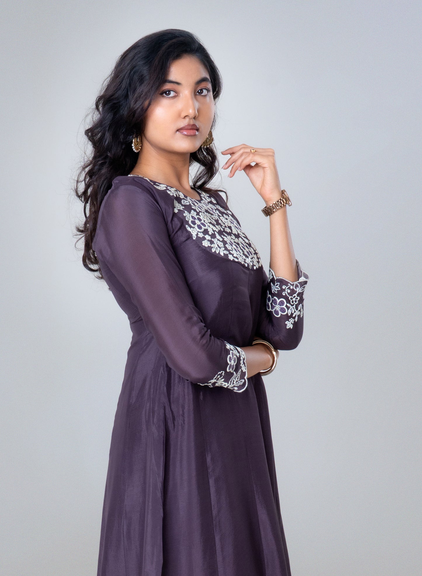 Plum Embroidered Silk Anarkali Set with Dupatta