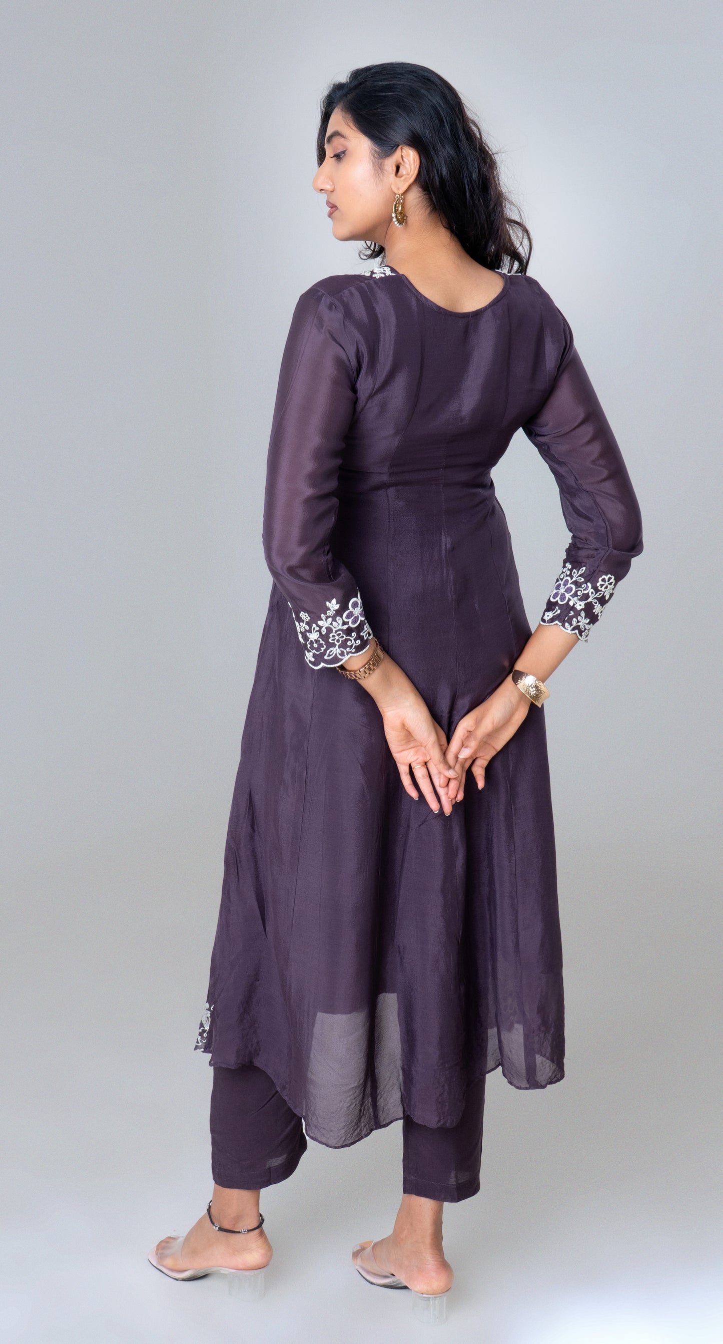 Plum Embroidered Silk Anarkali Set with Dupatta