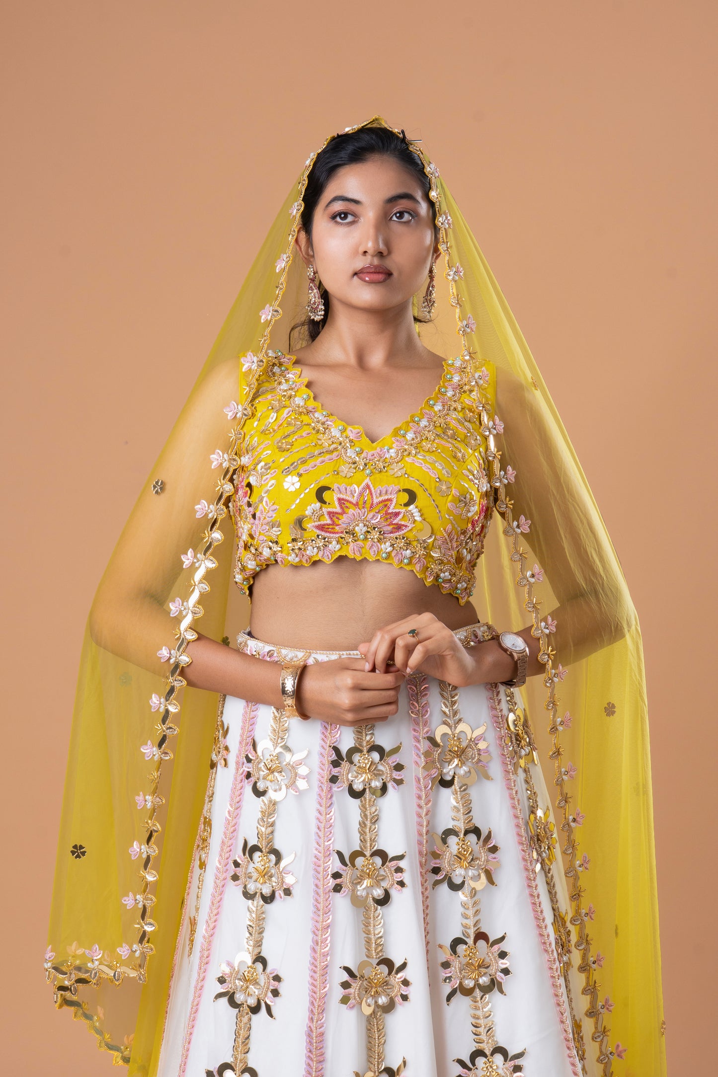 Sunlit Blossom Yellow & White Embroidered Lehenga Set
