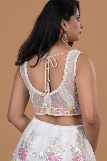 Ivory Bloom Embroidered Organza Lehenga Set
