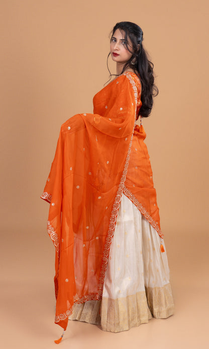 Sunset Glow Orange and Ivory Embroidered Lehenga Set