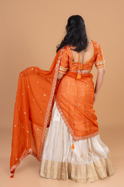 Sunset Glow Orange and Ivory Embroidered Lehenga Set