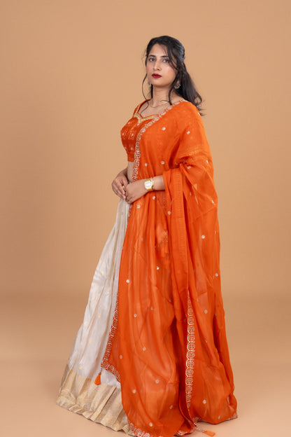 Sunset Glow Orange and Ivory Embroidered Lehenga Set