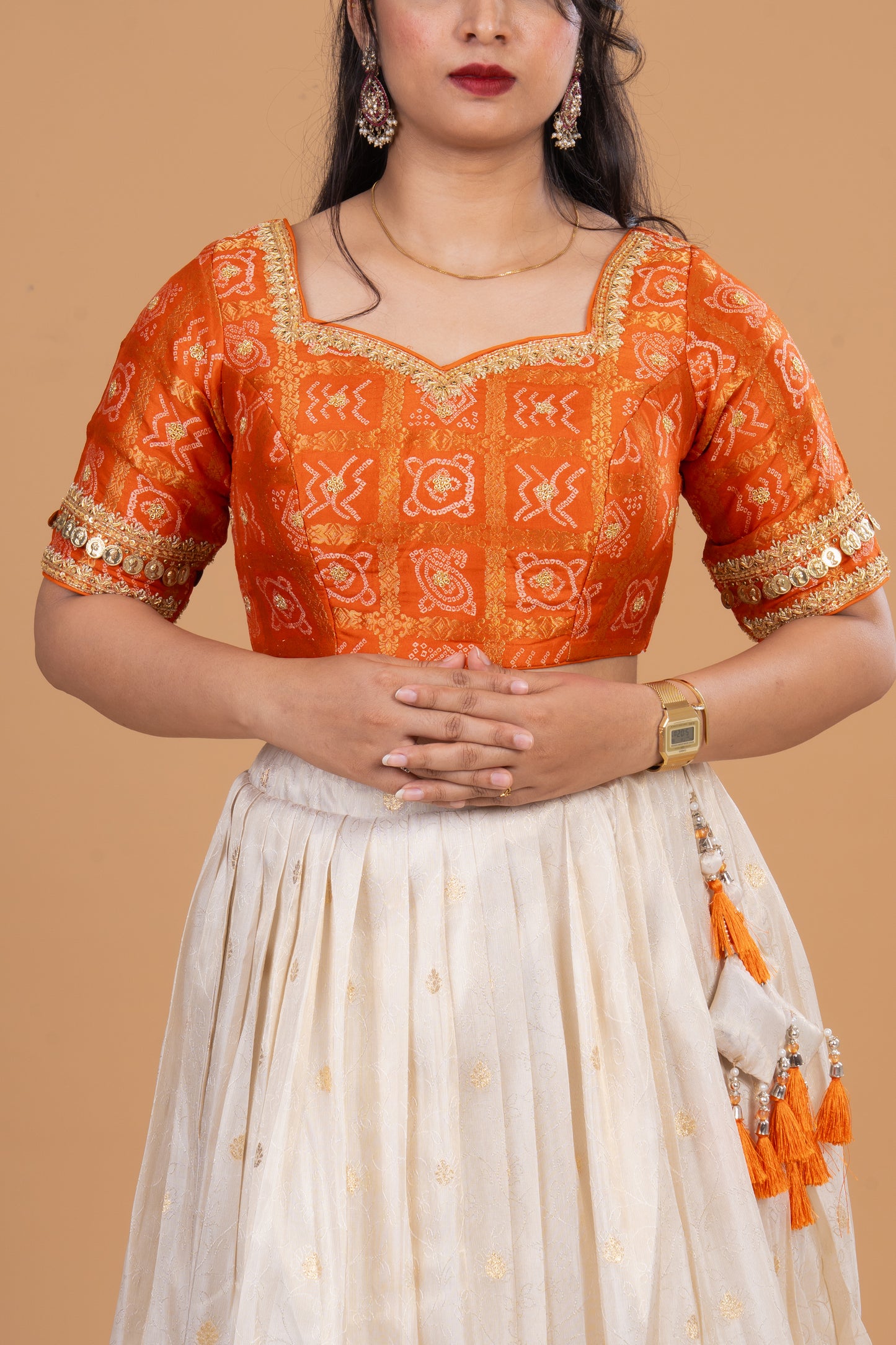 Sunset Glow Orange and Ivory Embroidered Lehenga Set