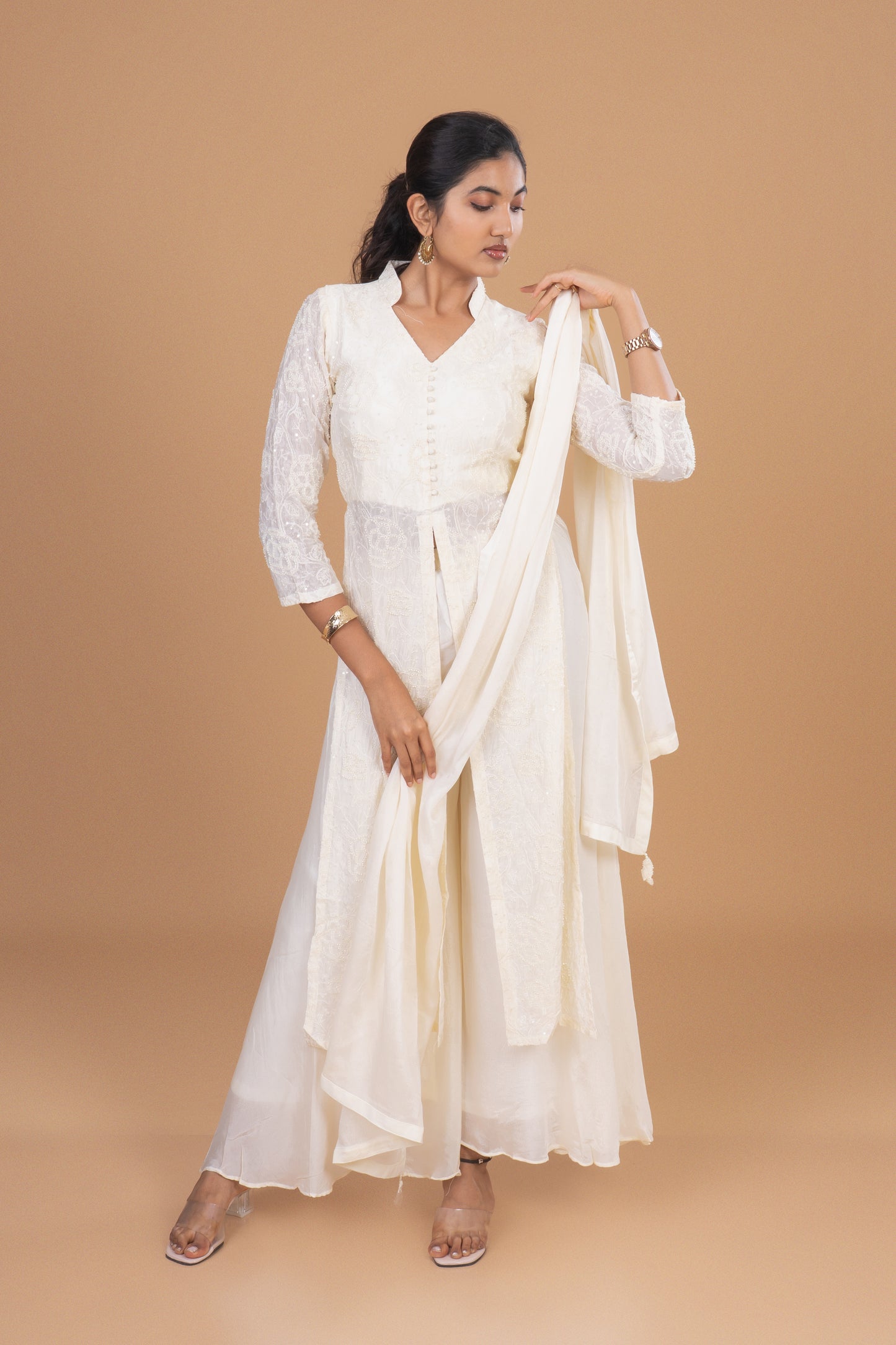 Ivory Grace Embroidered Anarkali Set