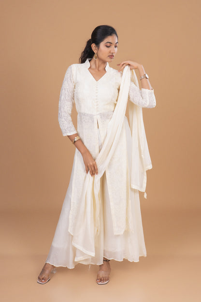 Ivory Grace Embroidered Anarkali Set
