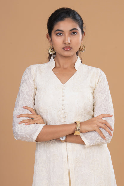 Ivory Grace Embroidered Anarkali Set