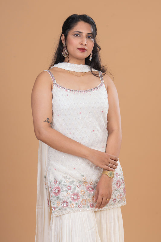 Ivory Bloom Sequin Sharara Set