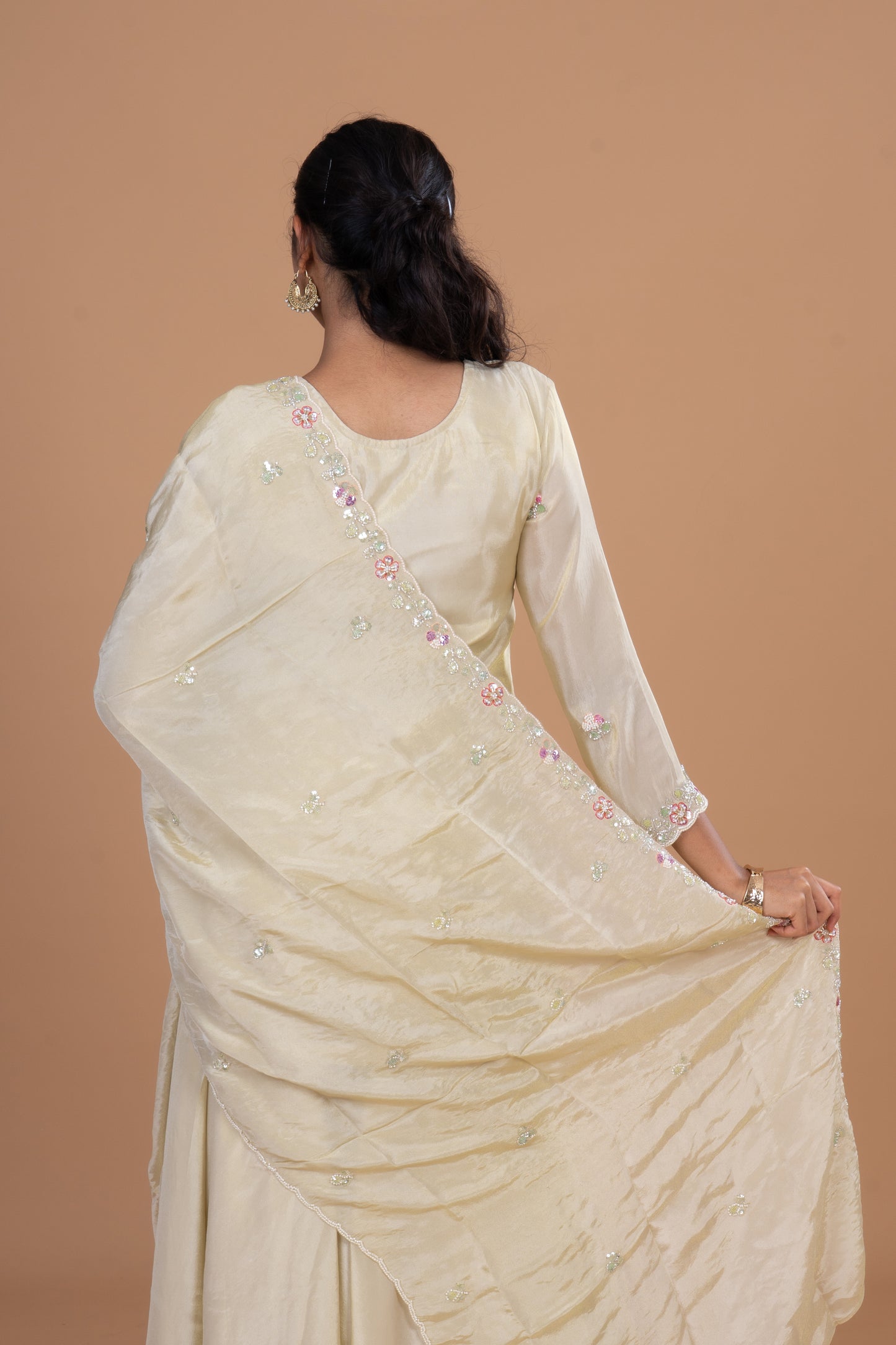 Champagne Glow Embroidered Anarkali Set