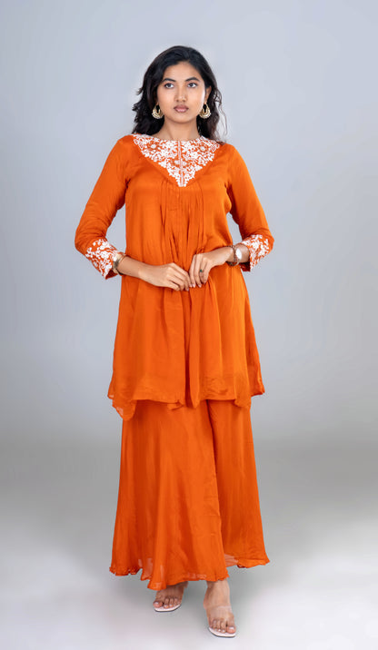 Rust Glow Embroidered Sharara Set