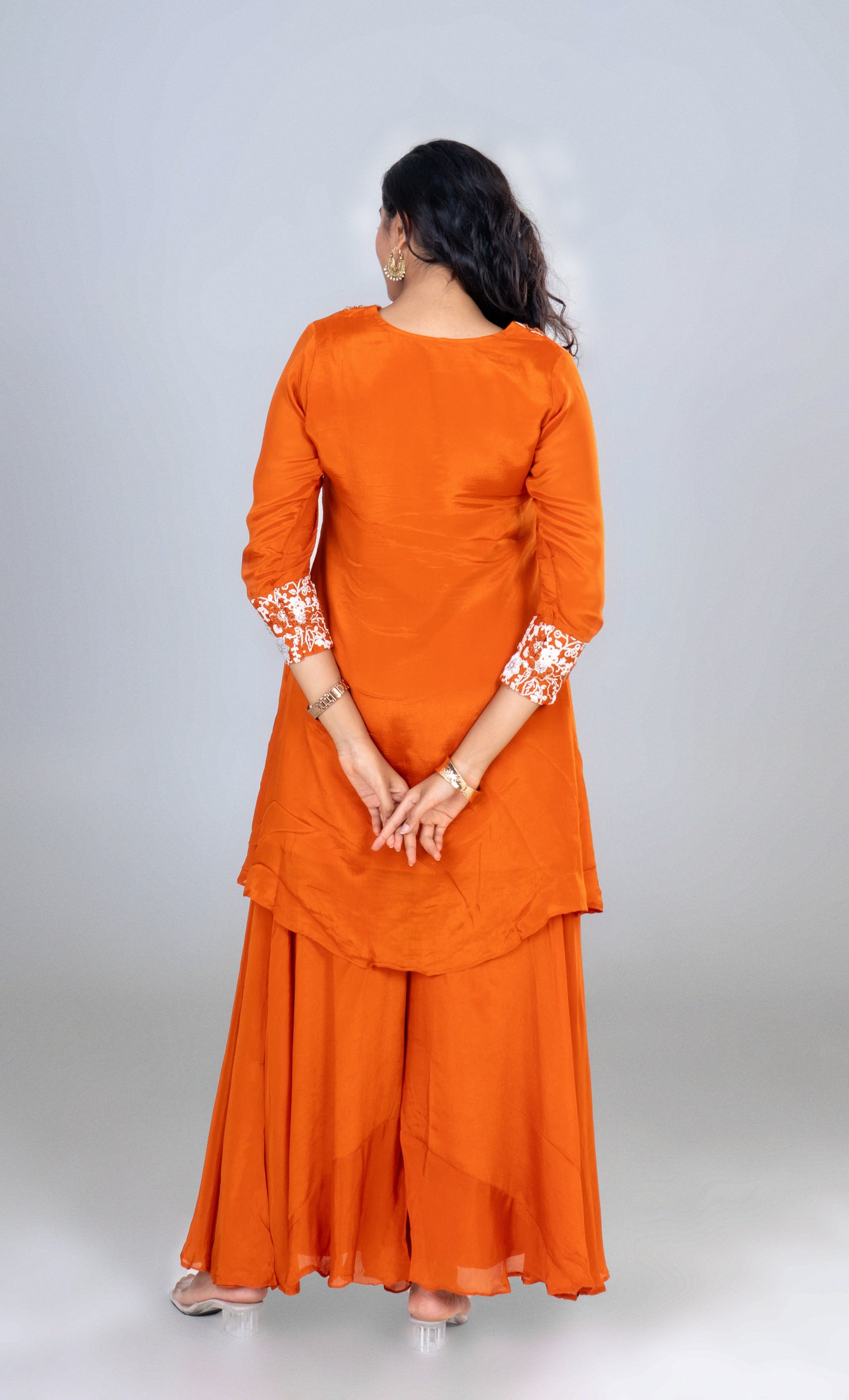 Rust Glow Embroidered Sharara Set