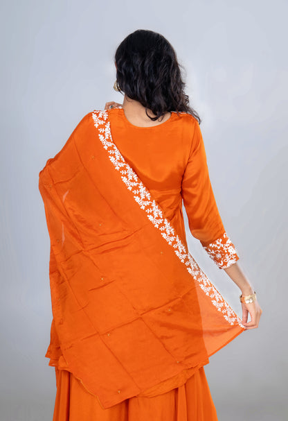 Rust Glow Embroidered Sharara Set