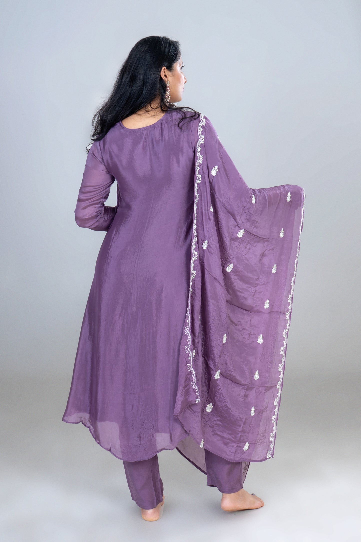 Lavender Bloom Embroidered Silk Anarkali Suit Set