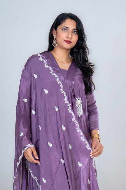 Lavender Grace Hand-Embroidered Anarkali Suit Set