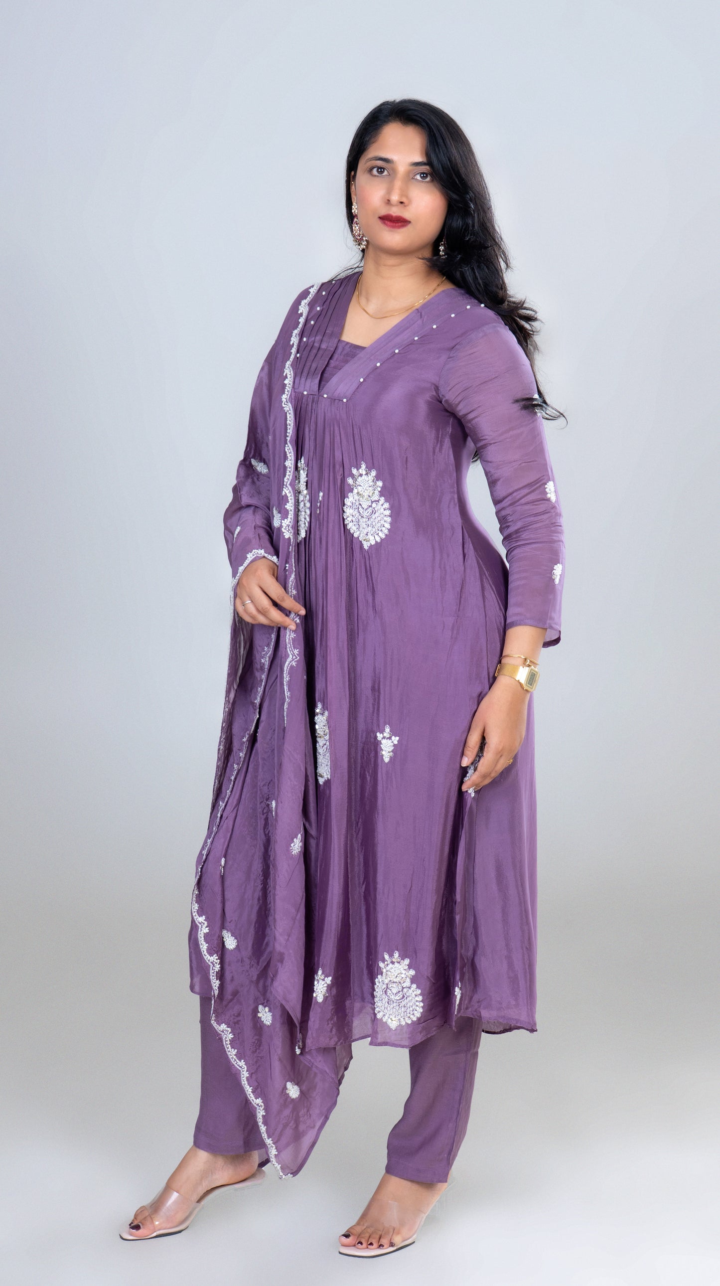 Lavender Grace Hand-Embroidered Anarkali Suit Set