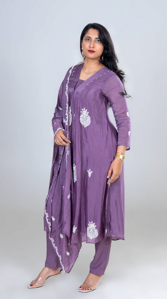 Lavender Grace Hand-Embroidered Anarkali Suit Set