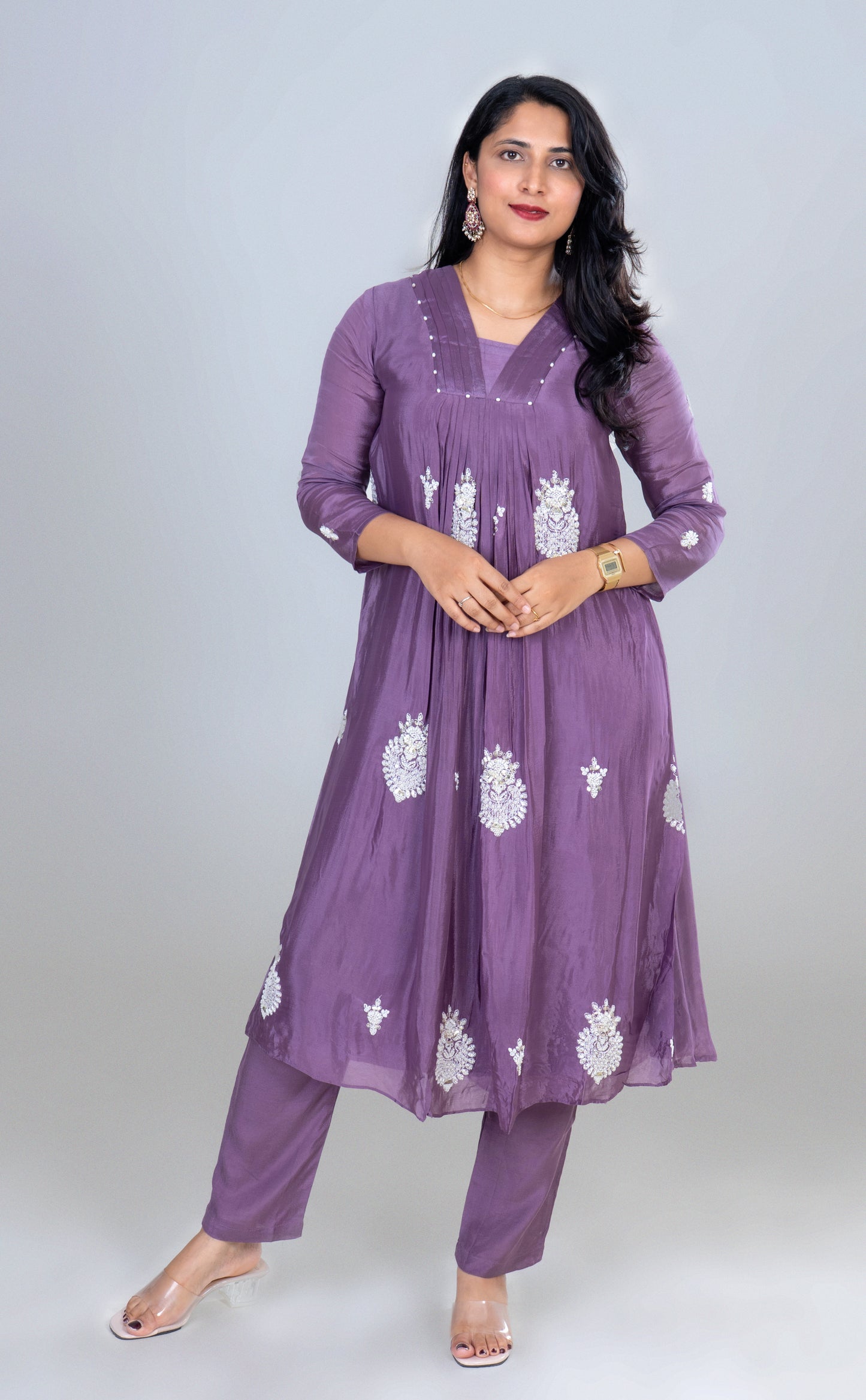 Lavender Grace Hand-Embroidered Anarkali Suit Set