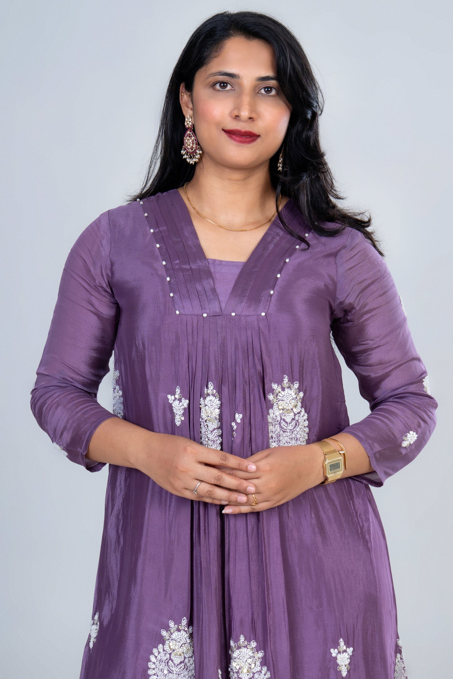 Lavender Grace Hand-Embroidered Anarkali Suit Set