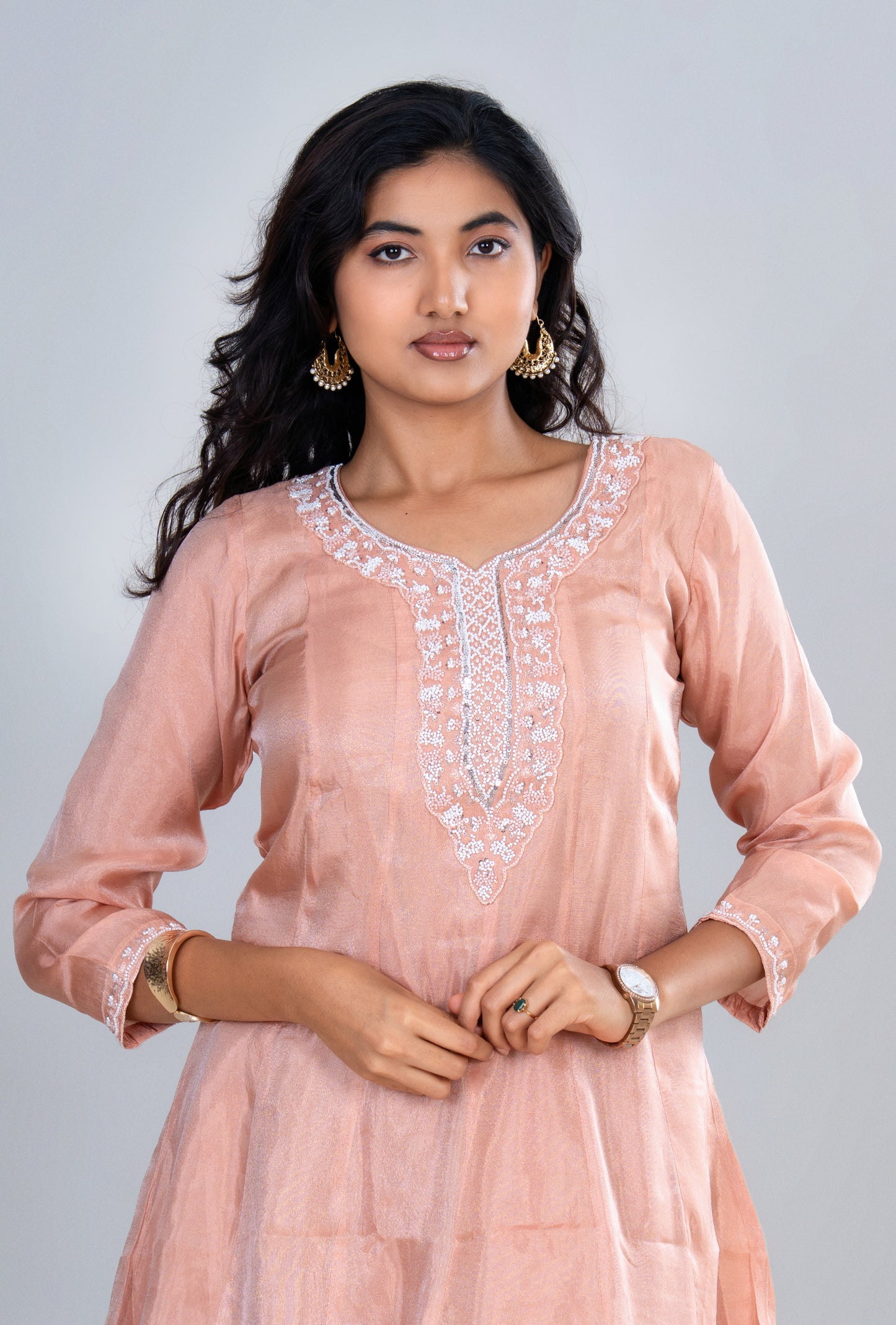 Peach Blossom Embroidered Sharara Set