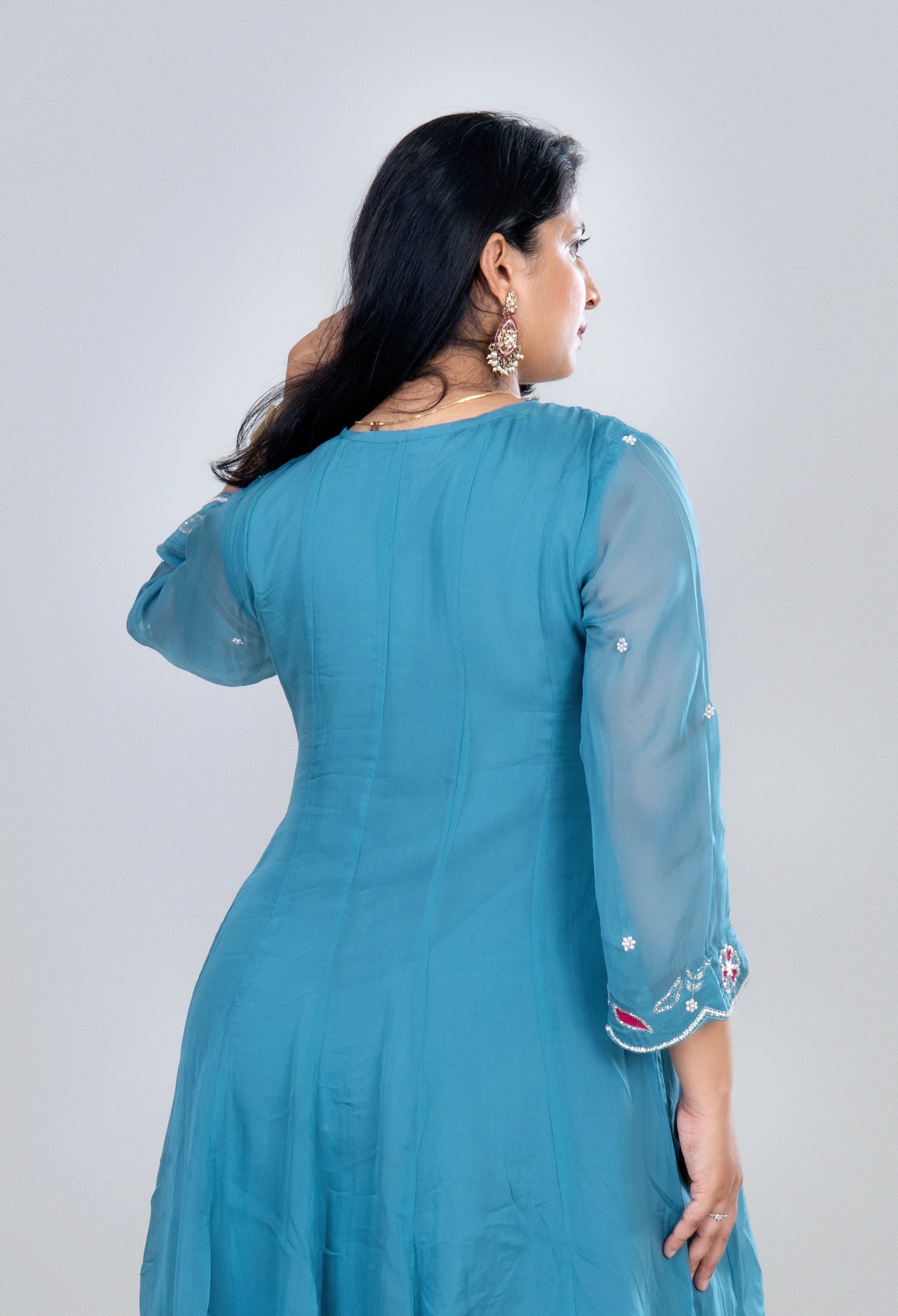 Teal Blue Floral Embroidered Kurta Set with Dupatta