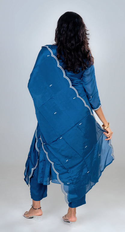 Midnight Blue Embroidered Anarkali Kurta Set with Dupatta