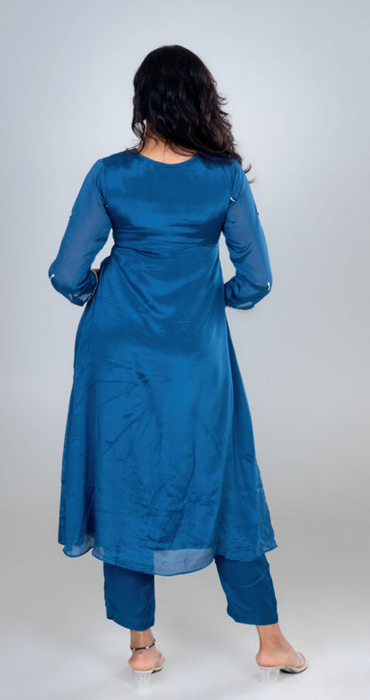 Midnight Blue Embroidered Anarkali Kurta Set with Dupatta