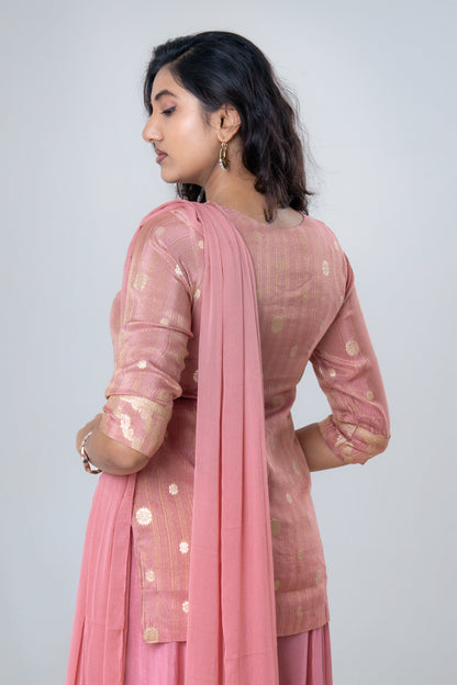 Dusty Rose Embroidered Silk Sharara Set with Sheer Dupatta
