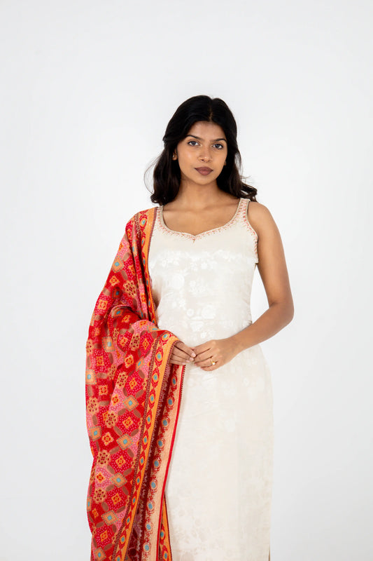 Ivory Embroidered Kurta Set with Vibrant Patola Dupatta