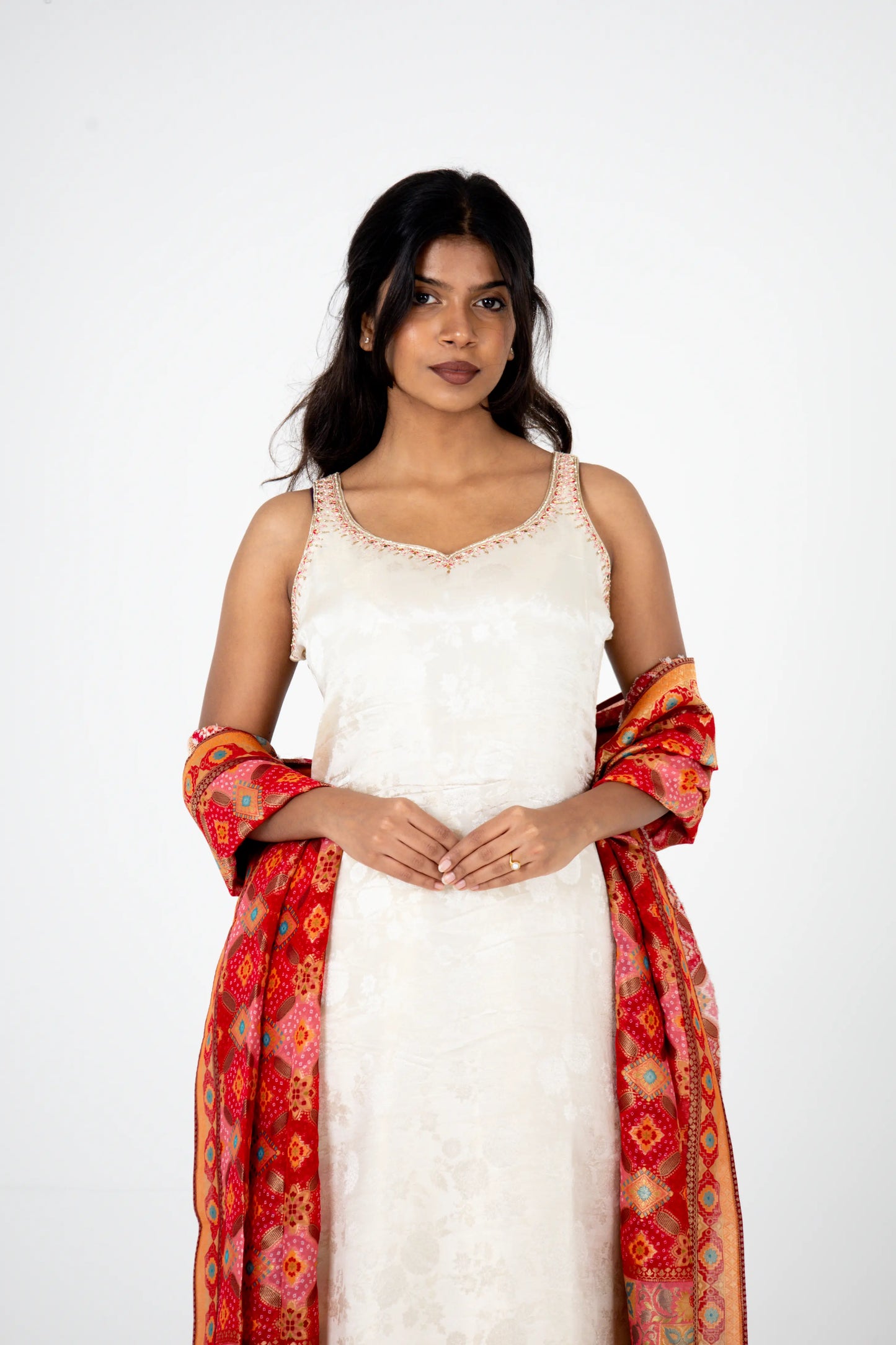 Ivory Embroidered Kurta Set with Vibrant Patola Dupatta