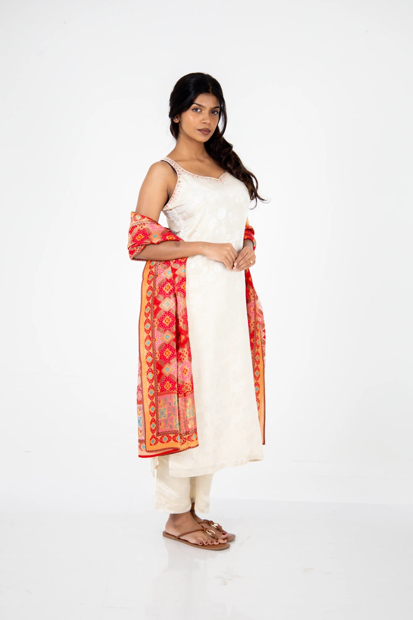Ivory Embroidered Kurta Set with Vibrant Patola Dupatta