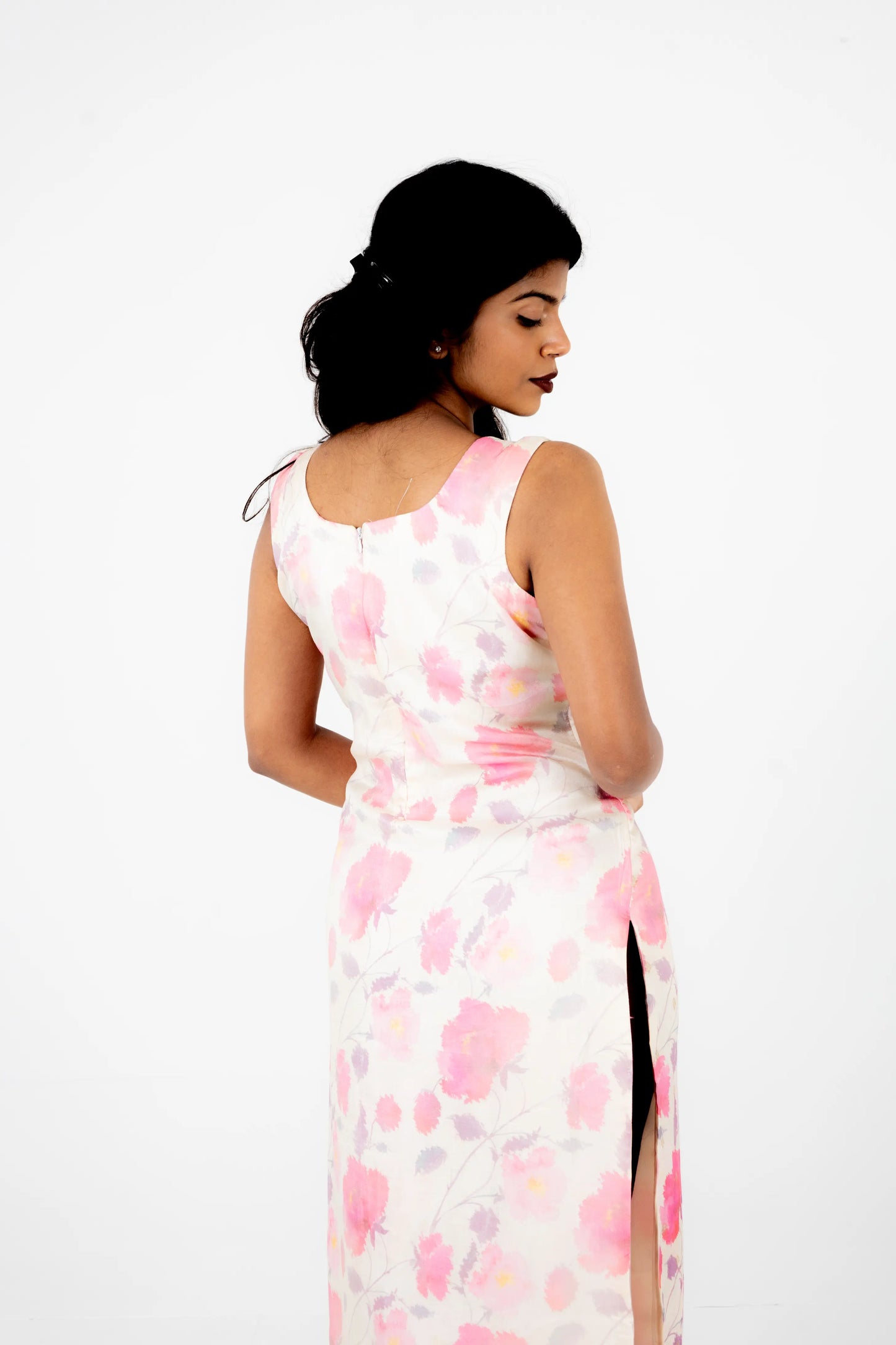 Ivory Floral Printed Suit Set with Pink Silk Dupatta