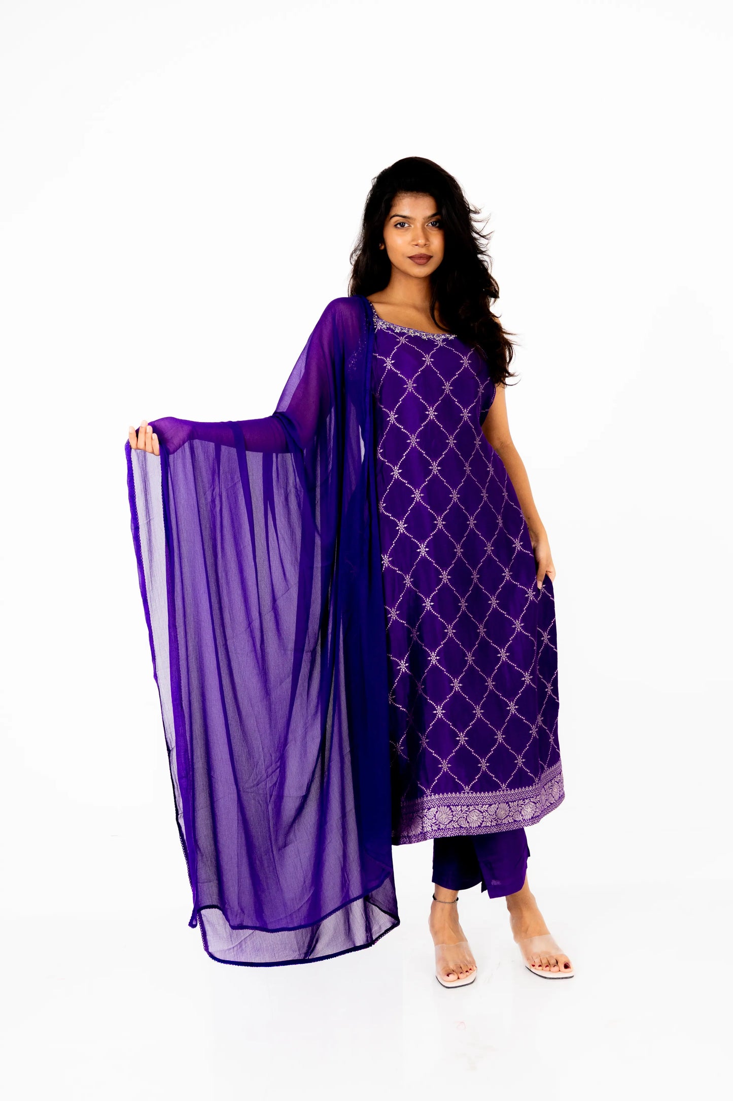 Royal Violet Embroidered Chiffon Suit Set
