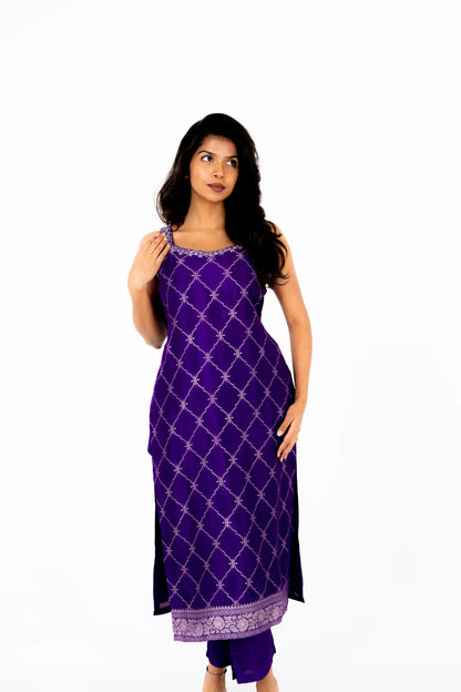 Royal Violet Embroidered Chiffon Suit Set