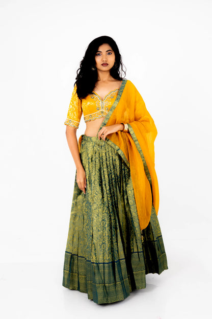 Sunlit Mustard & Olive Banarasi Lehenga Set