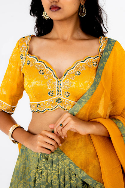 Sunlit Mustard & Olive Banarasi Lehenga Set