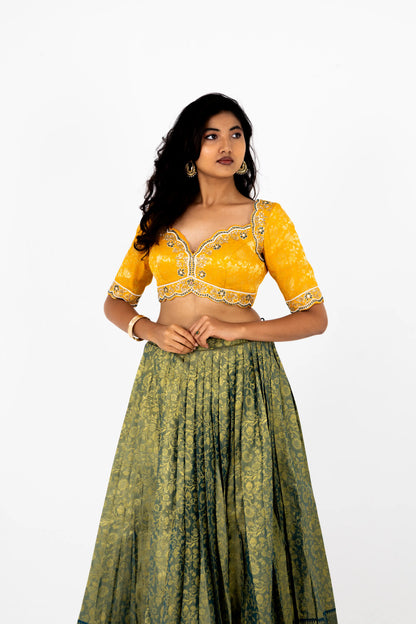 Sunlit Mustard & Olive Banarasi Lehenga Set