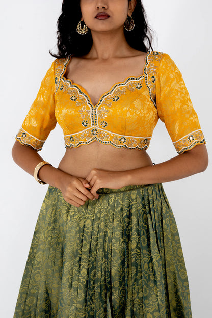 Sunlit Mustard & Olive Banarasi Lehenga Set