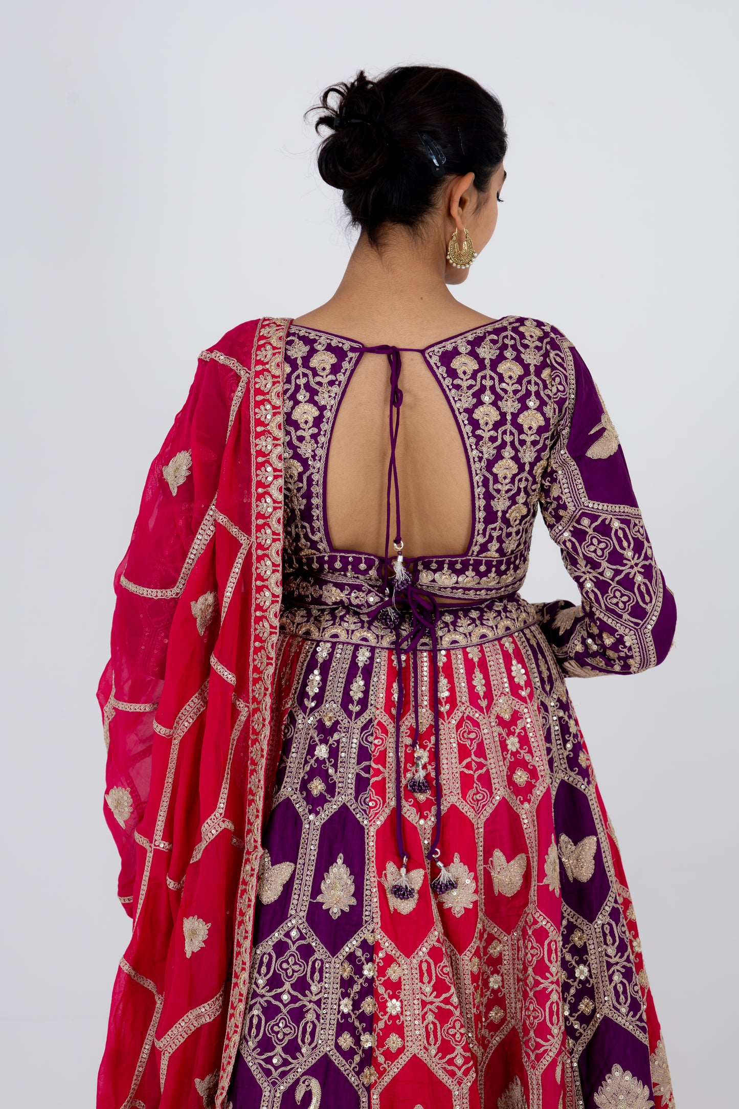 Royal Purple and Rani Pink Embroidered Lehenga Set with Zari Dupatta