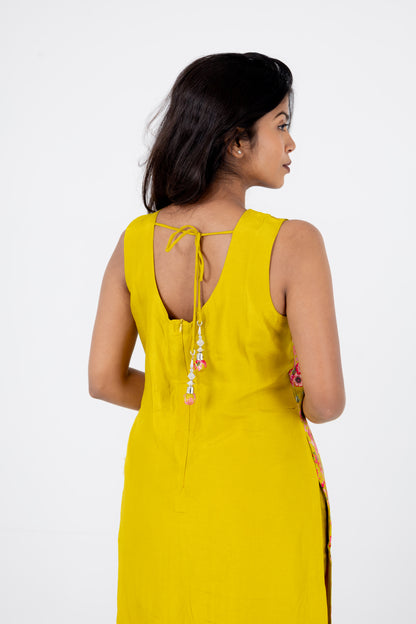 Sunlit Mustard Floral Embroidered Suit Set with Banarasi Dupatta