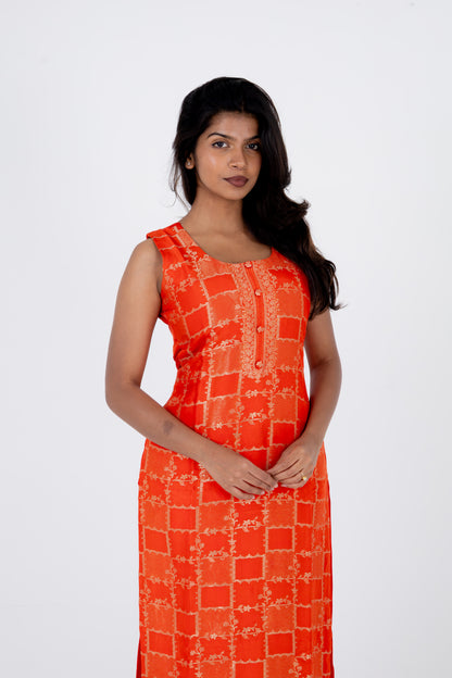 Radiant Tangerine Embroidered Kurta Set with Chiffon Dupatta