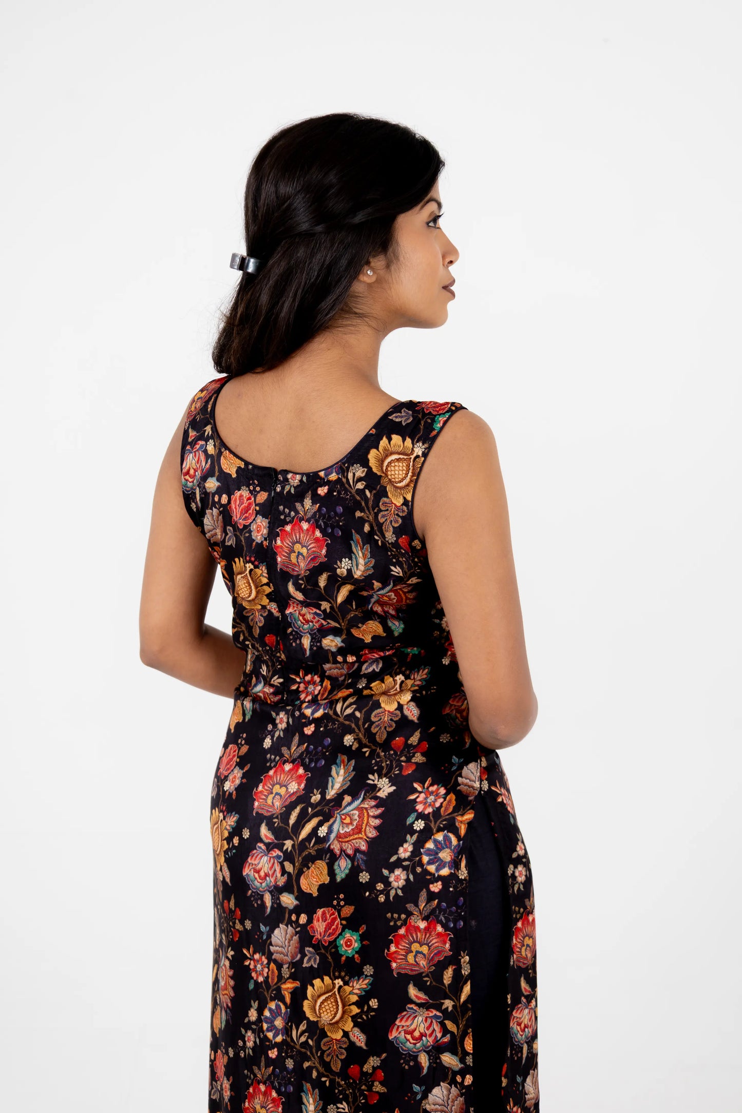 Black Floral Printed Cotton Suit Set with Dupatta